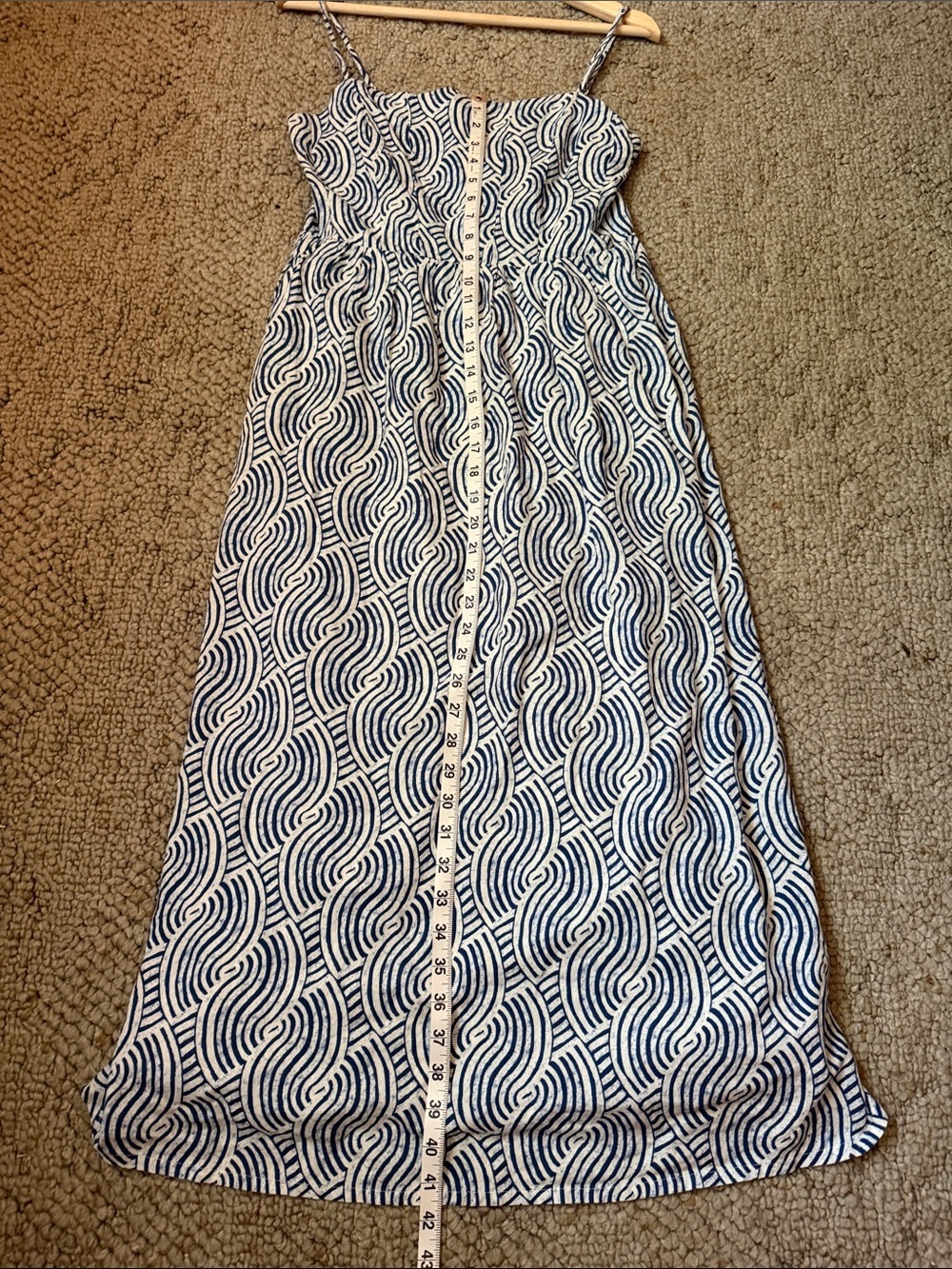H&M Linen Blend Spaghetti Strap Maxi Dress in Blue & White Wave Print - Picture 10 of 10